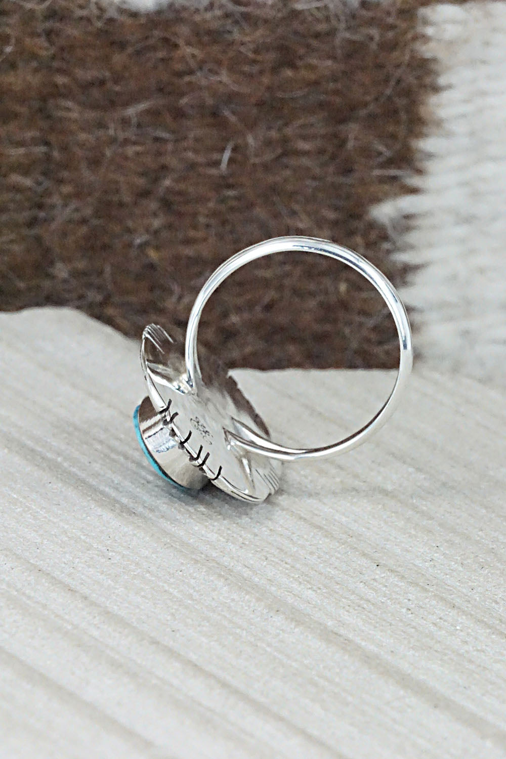 Turquoise and Sterling Silver Ring - Mike Smith - Size 8.75