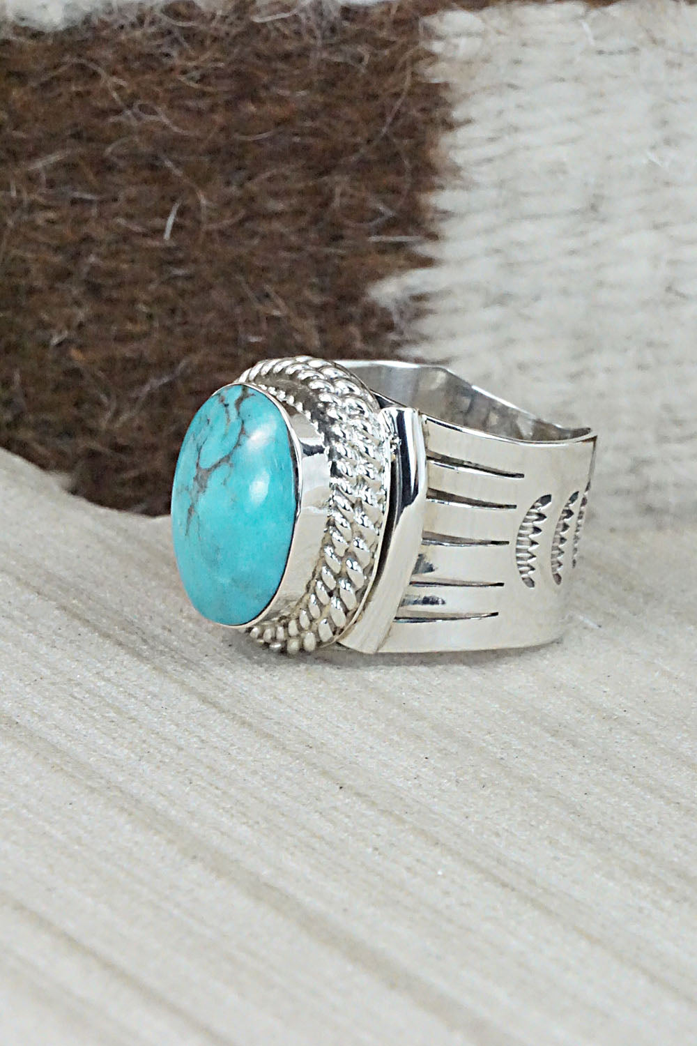Turquoise and Sterling Silver Ring - Bucky Belin - Size 12