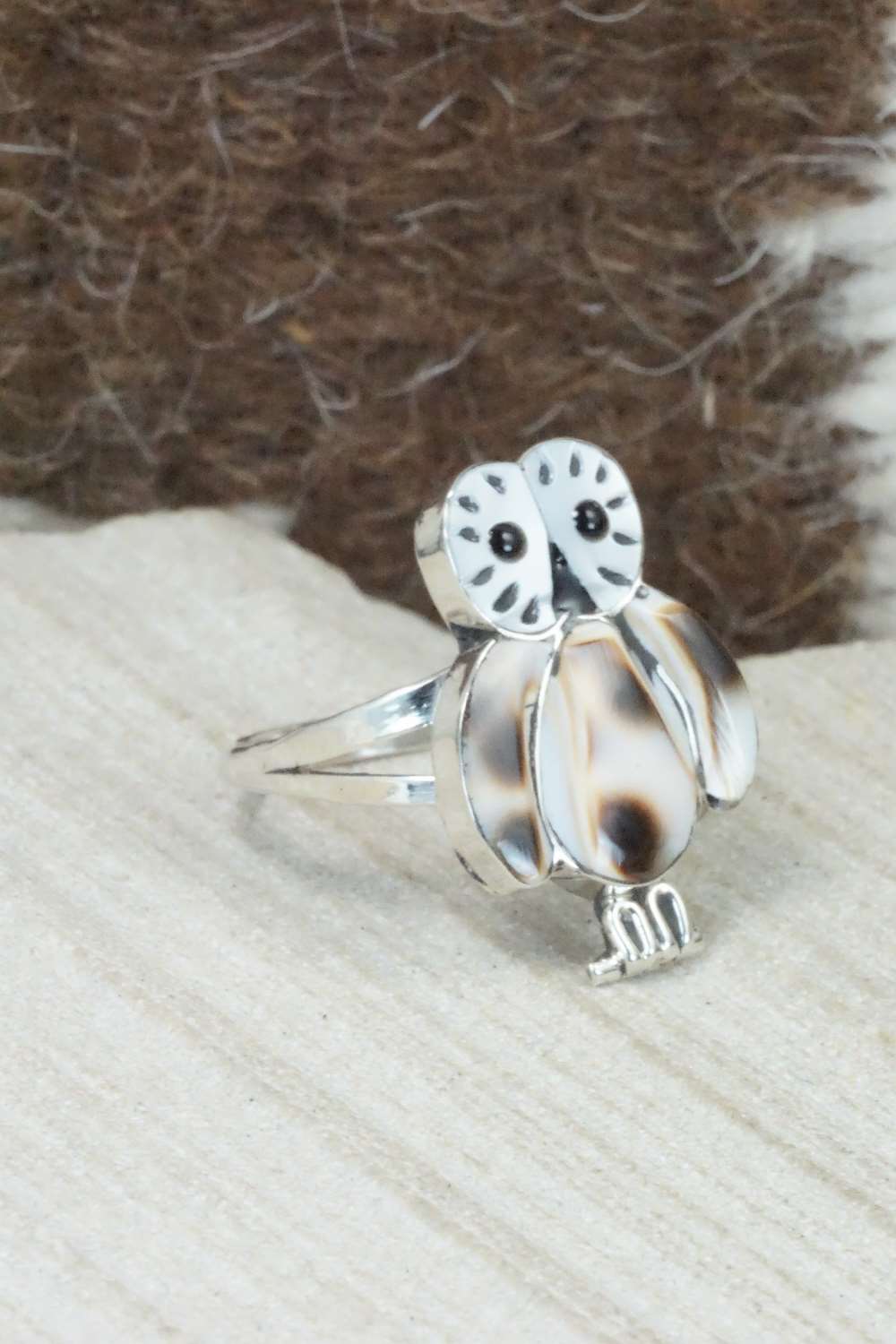 Mother of Pearl & Sterling Silver Ring - Reginda Kallestewa - Size 8.25