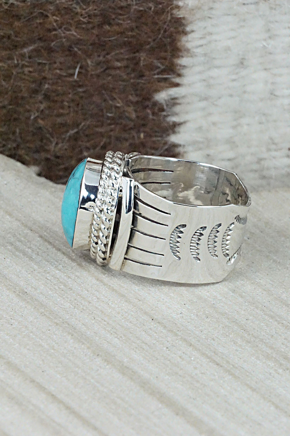 Turquoise and Sterling Silver Ring - Bucky Belin - Size 12