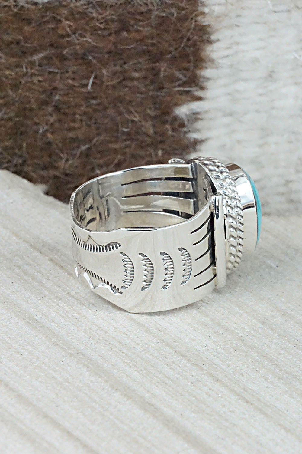 Turquoise and Sterling Silver Ring - Bucky Belin - Size 12