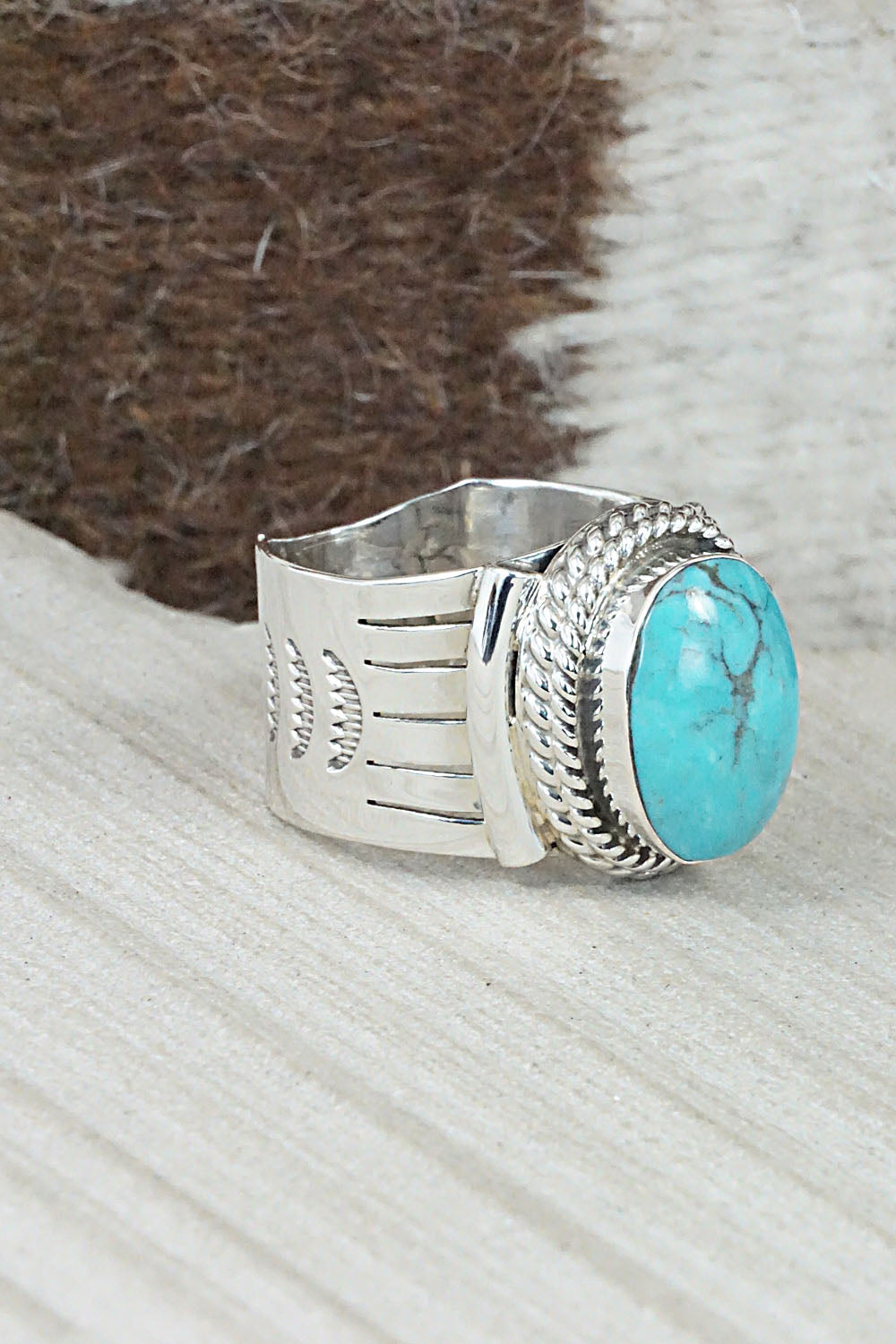 Turquoise and Sterling Silver Ring - Bucky Belin - Size 12