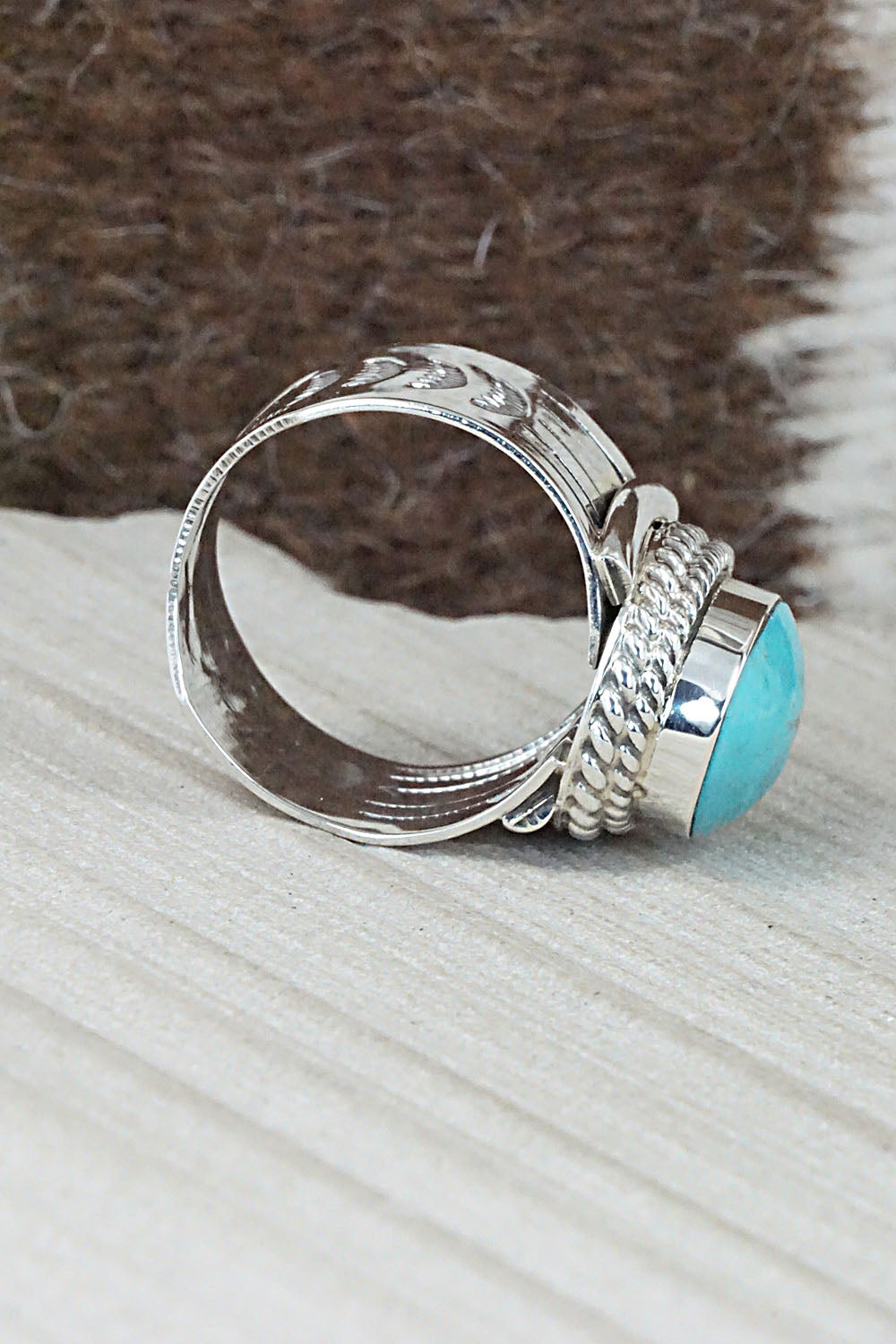 Turquoise and Sterling Silver Ring - Bucky Belin - Size 12