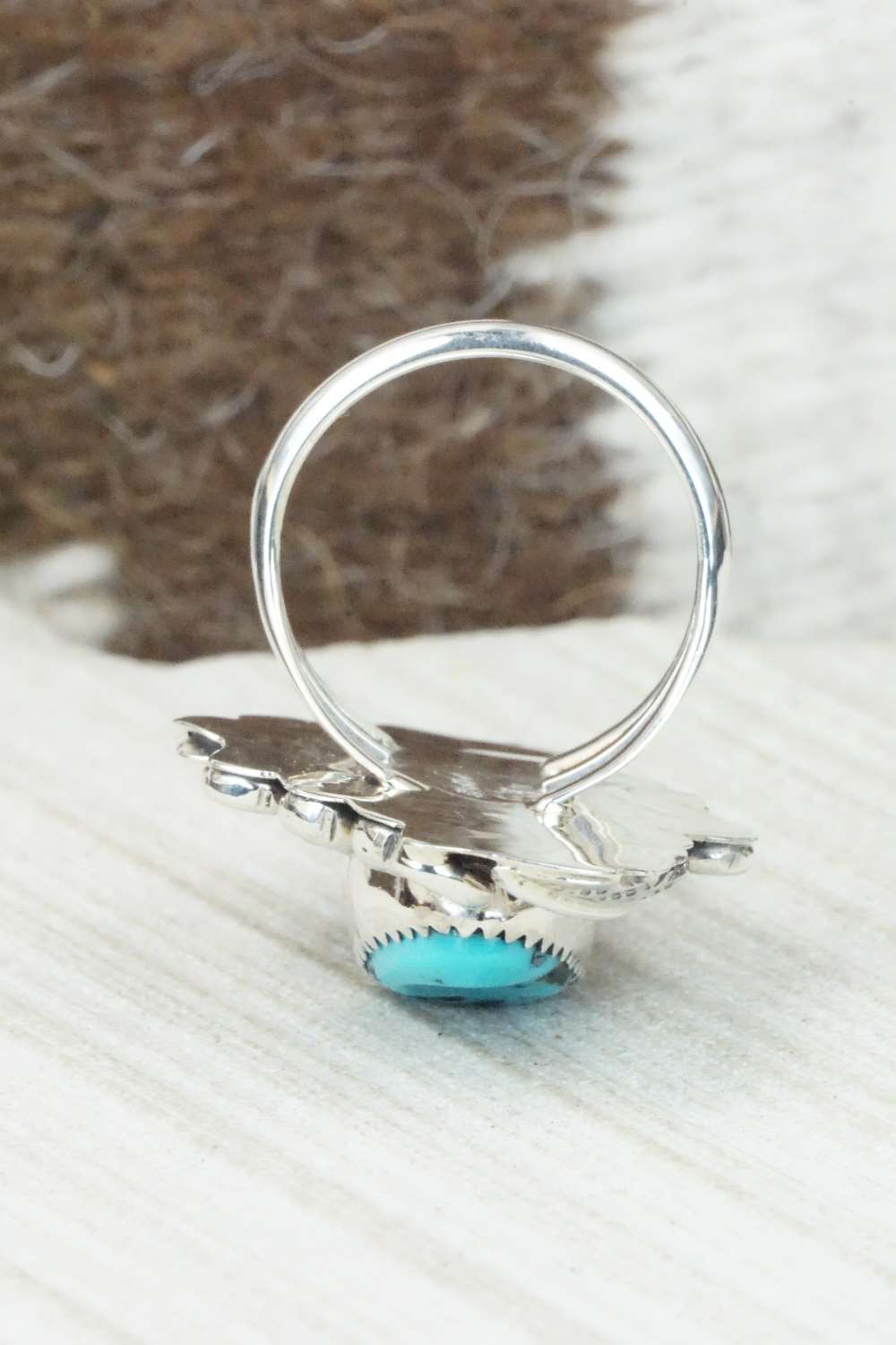 Turquoise, Coral & Sterling Silver Ring - Harry Yazzie - Size 8.75