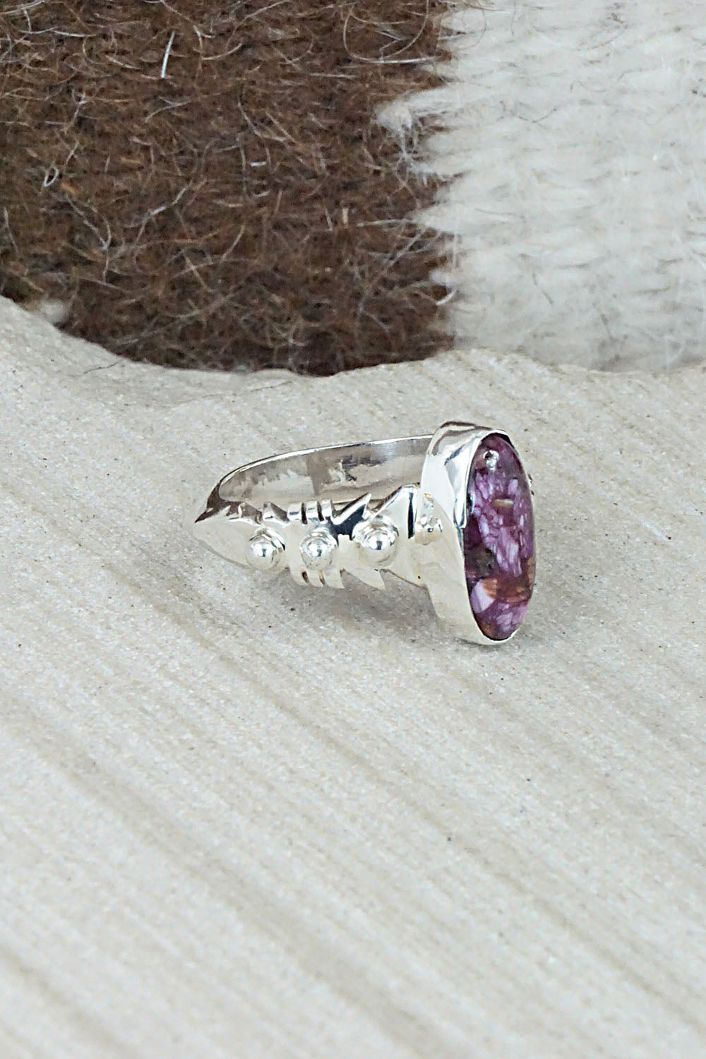 Spiny Oyster & Sterling Silver Ring - Andrew Vandever - Size 8