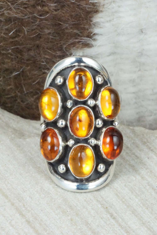 Amber & Sterling Silver Ring - Patrick Smith - Size 4.75