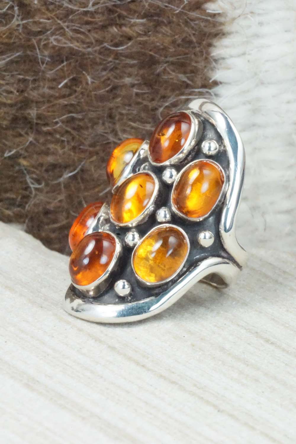 Amber & Sterling Silver Ring - Patrick Smith - Size 4.75