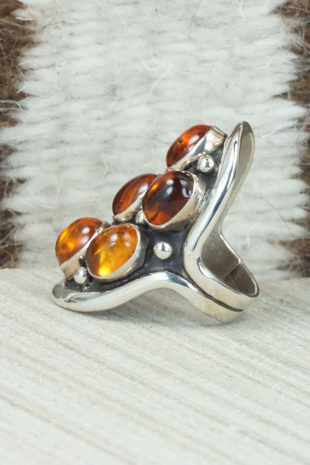 Amber & Sterling Silver Ring - Patrick Smith - Size 4.75