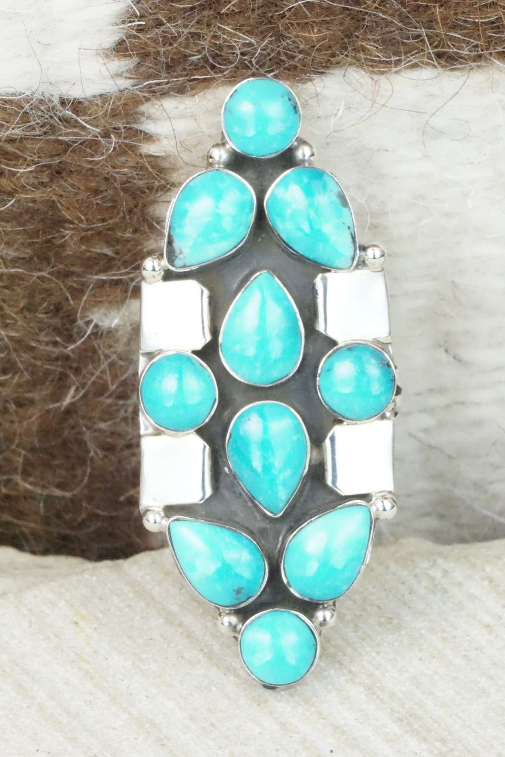 Turquoise & Sterling Silver Ring - Clarence Long - Size 7