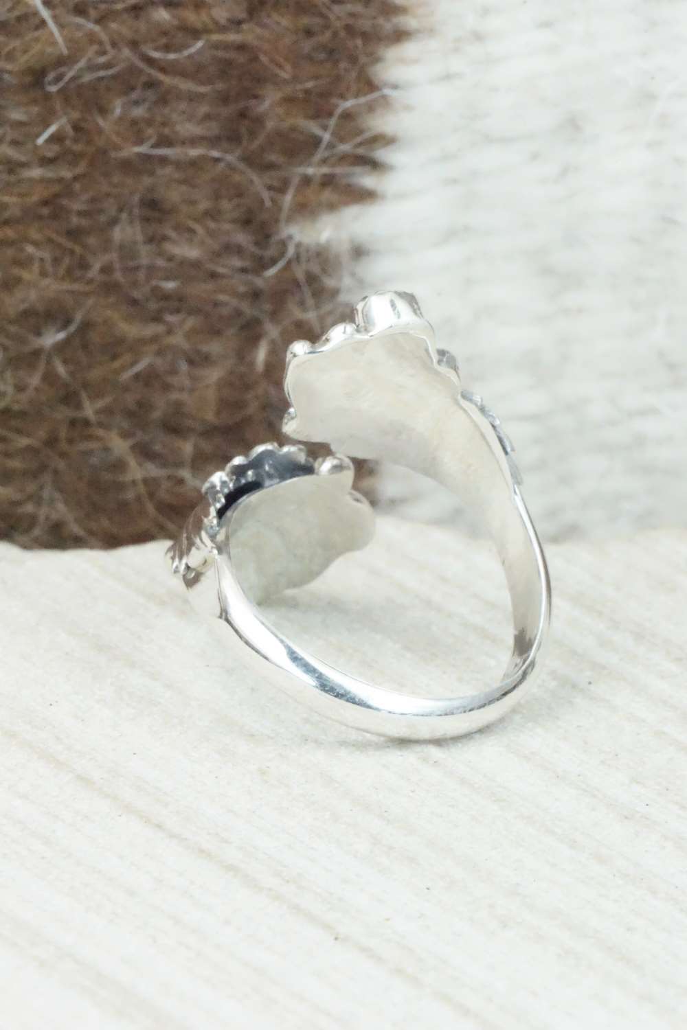 Turquoise, Coral & Sterling Silver Ring - Etta Belin - Size 7.25