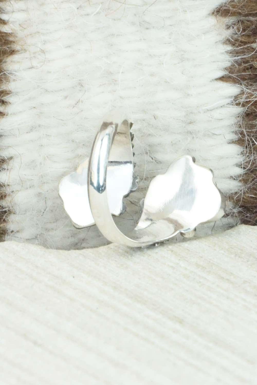 Turquoise, Coral & Sterling Silver Ring - Etta Belin - Size 7.25