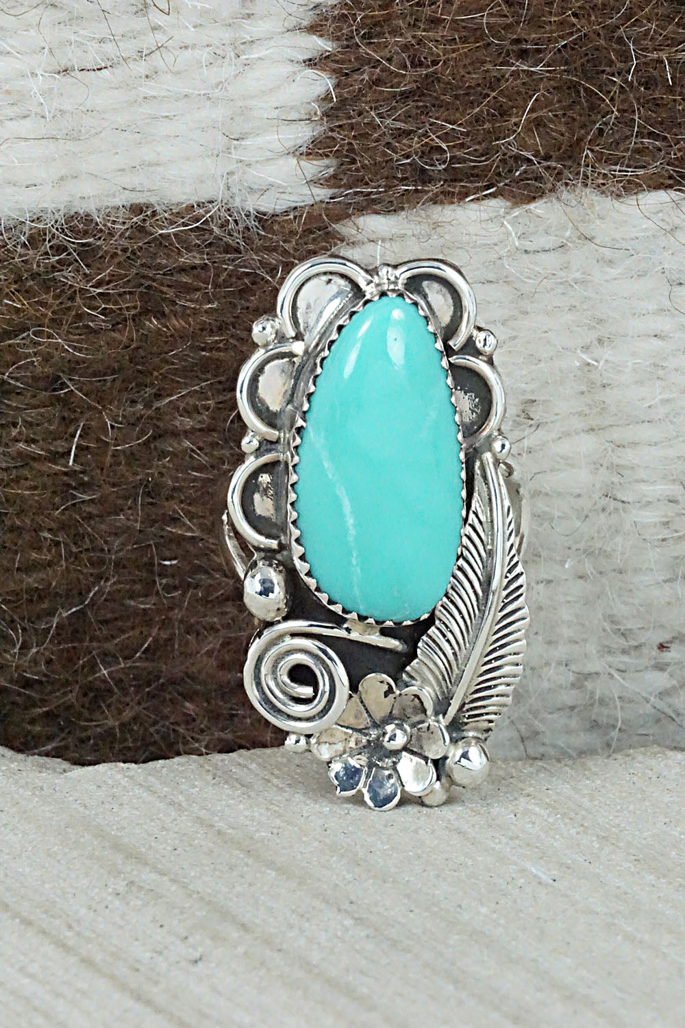 Turquoise & Sterling Silver Ring - Shirley Largo - Size 9