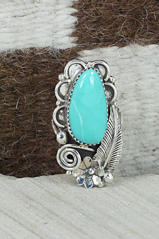 Turquoise & Sterling Silver Ring - Shirley Largo - Size 9