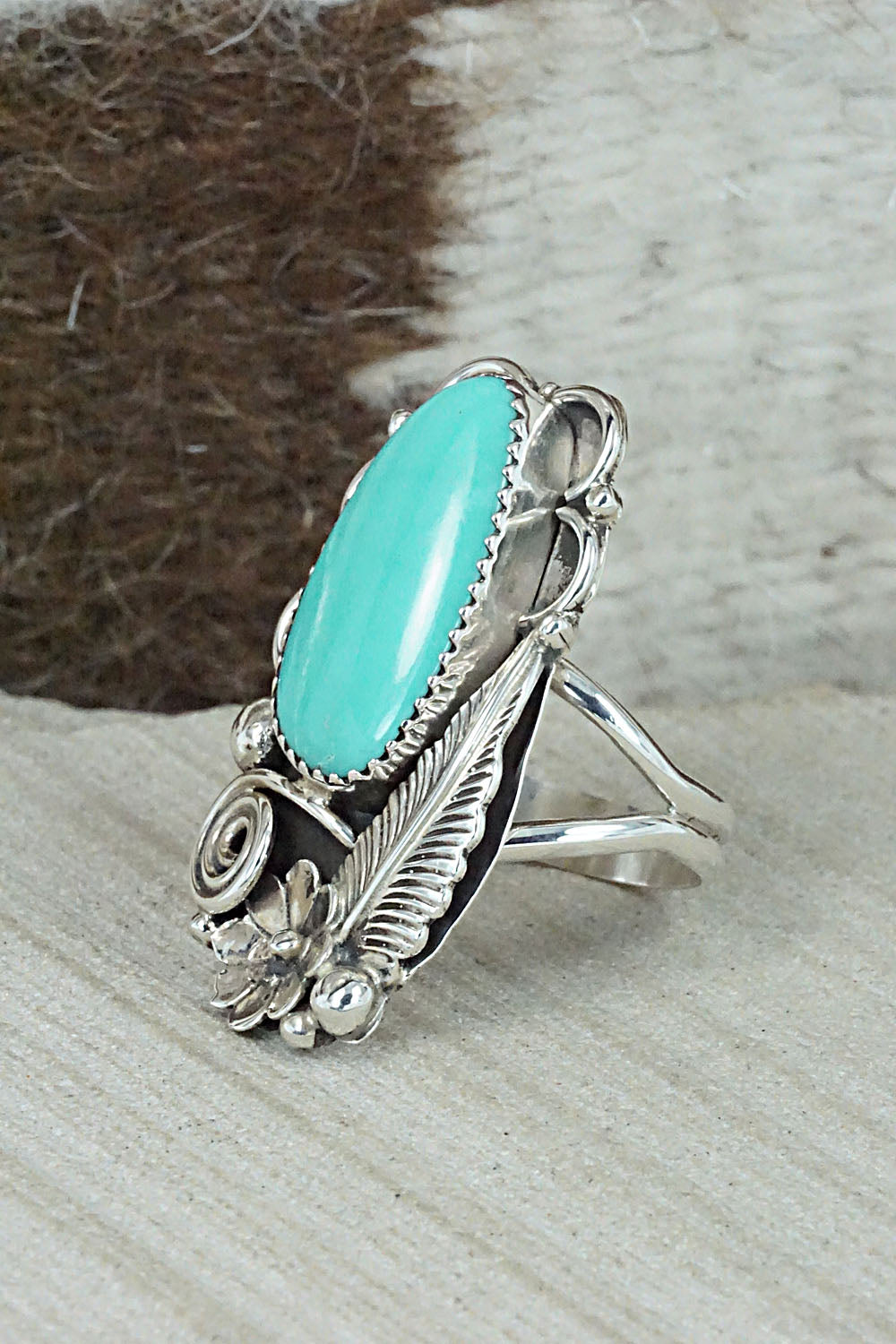 Turquoise & Sterling Silver Ring - Shirley Largo - Size 9
