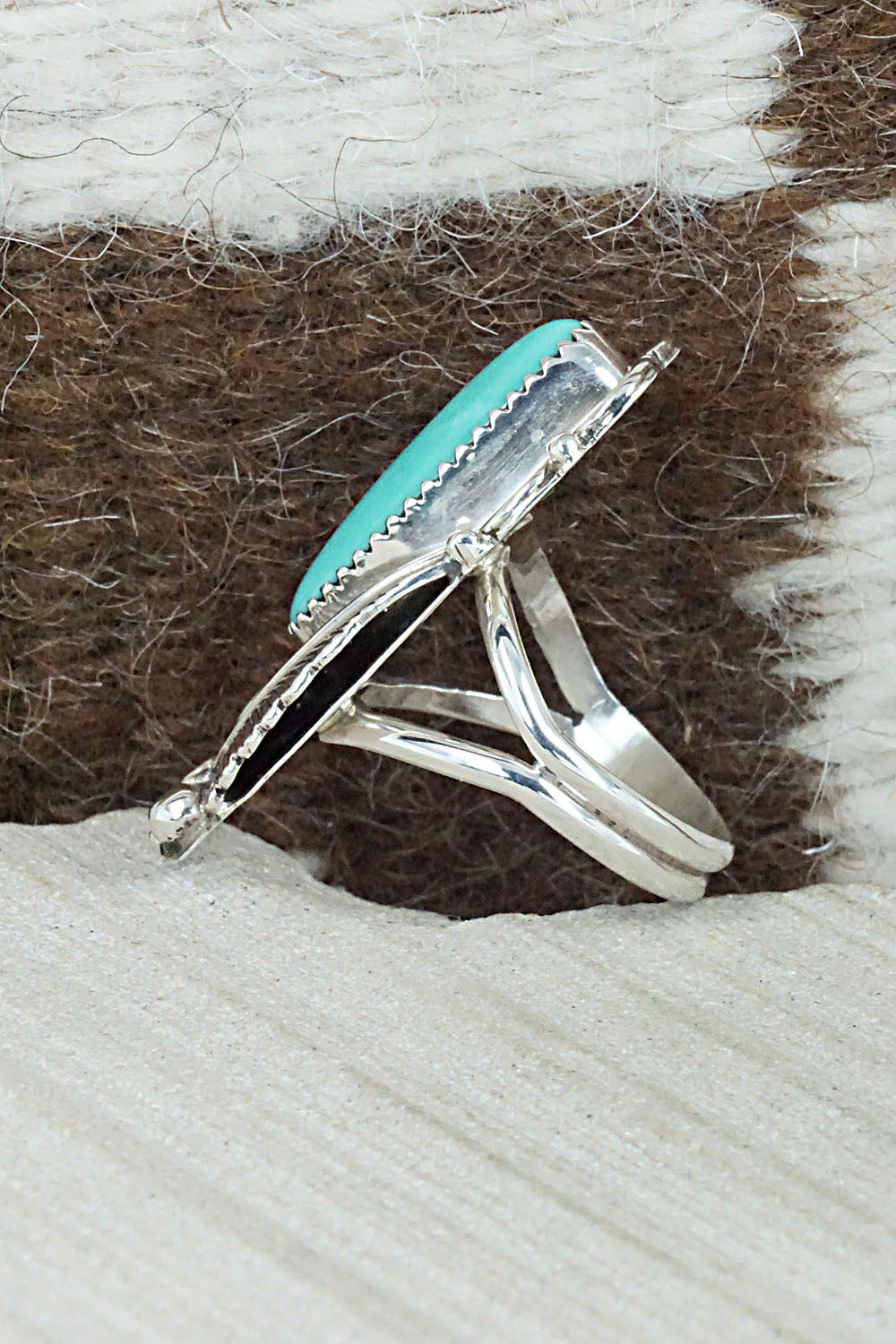 Turquoise & Sterling Silver Ring - Shirley Largo - Size 9