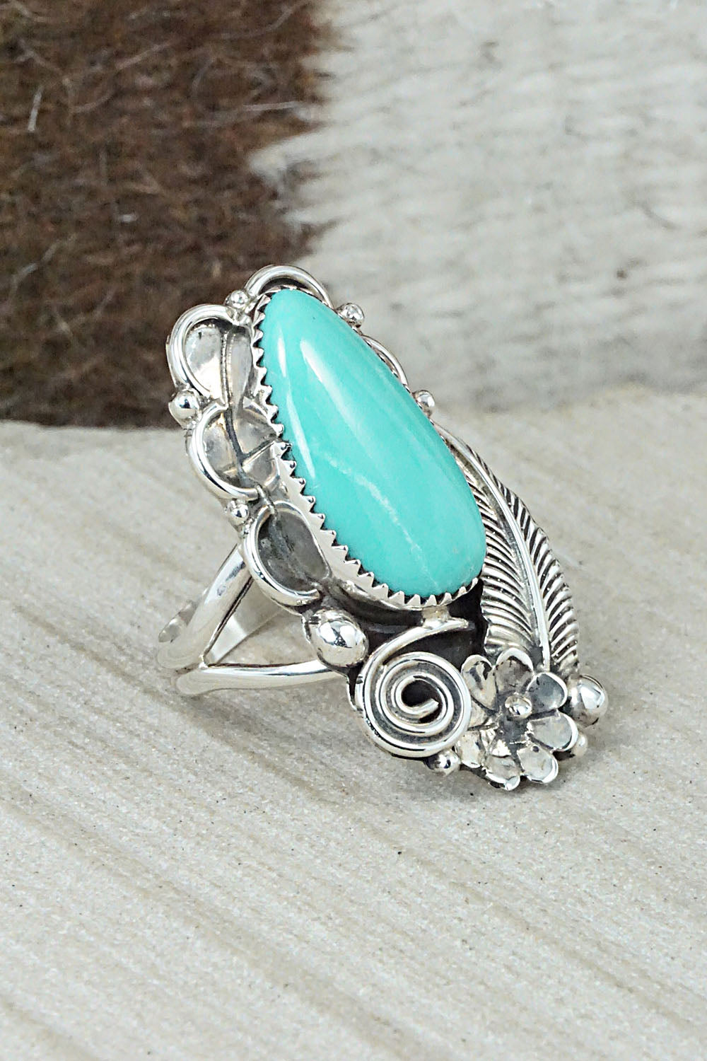 Turquoise & Sterling Silver Ring - Shirley Largo - Size 9