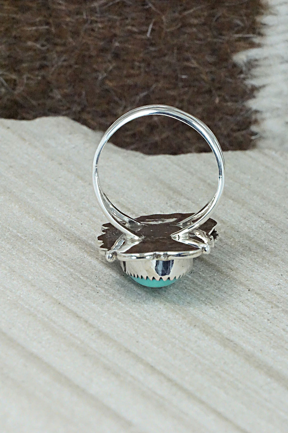 Turquoise & Sterling Silver Ring - Shirley Largo - Size 9