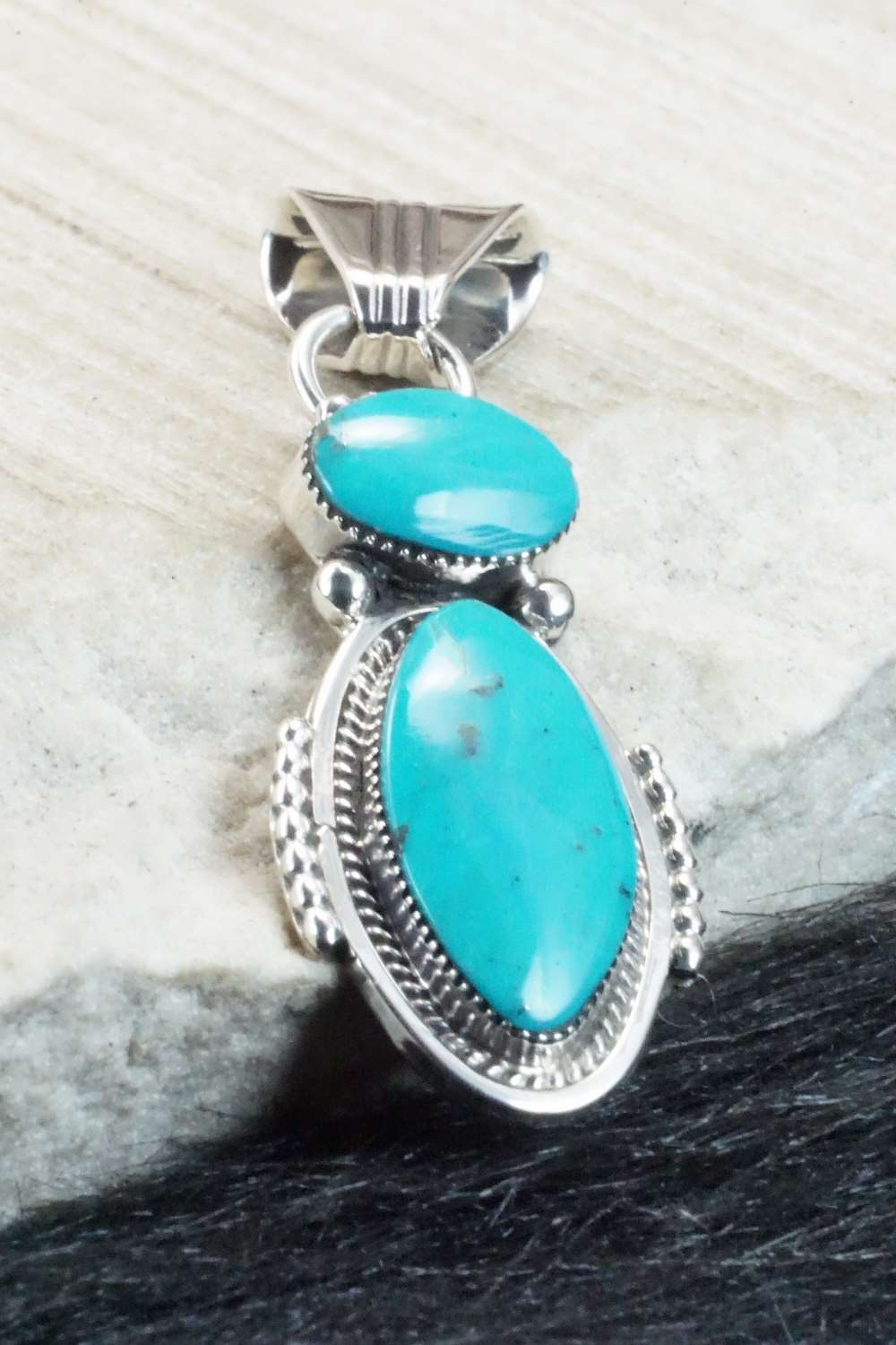 Turquoise and Sterling Silver Pendant - Bobby Platero
