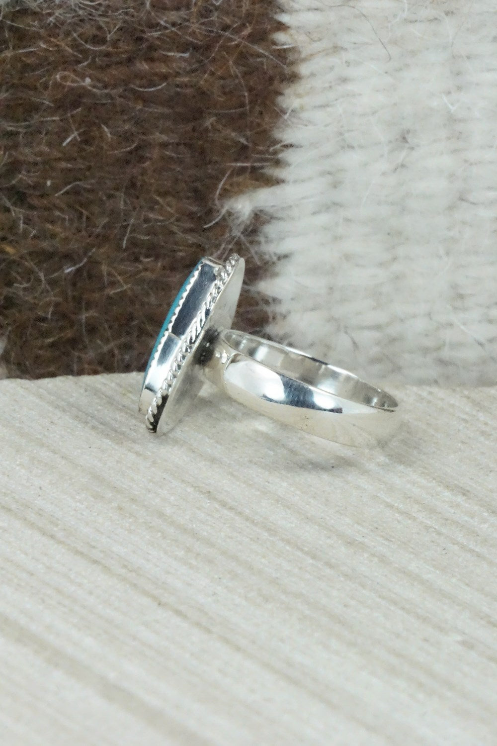 Turquoise & Sterling Silver Ring - Sheena Jack - Size 6.75