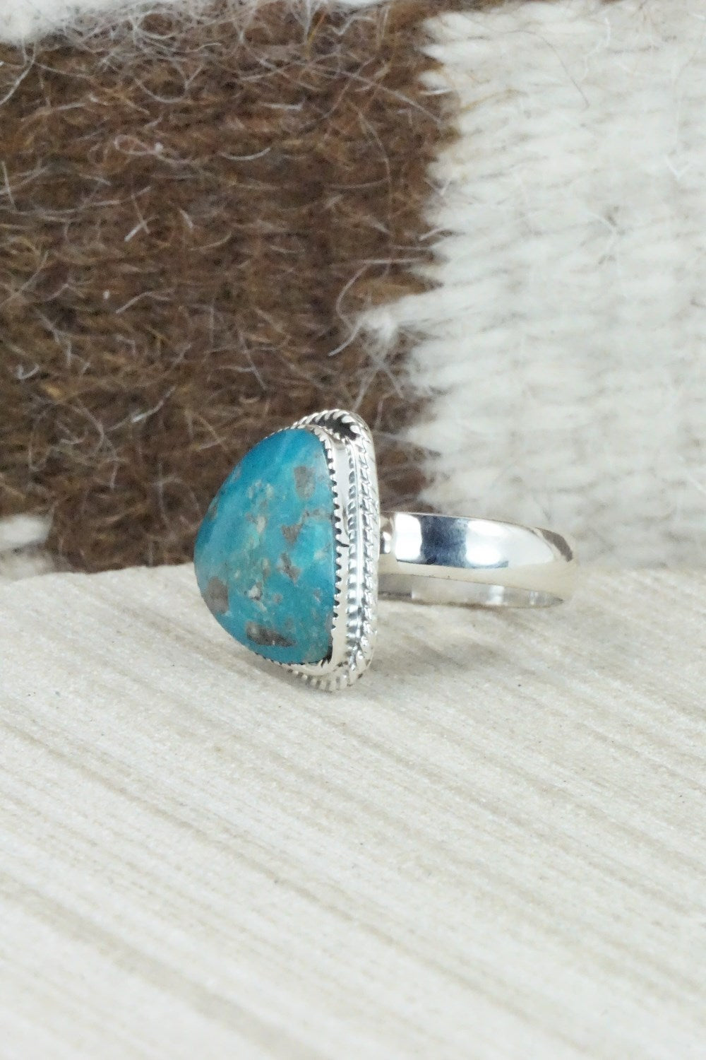 Turquoise & Sterling Silver Ring - Sheena Jack - Size 7.5
