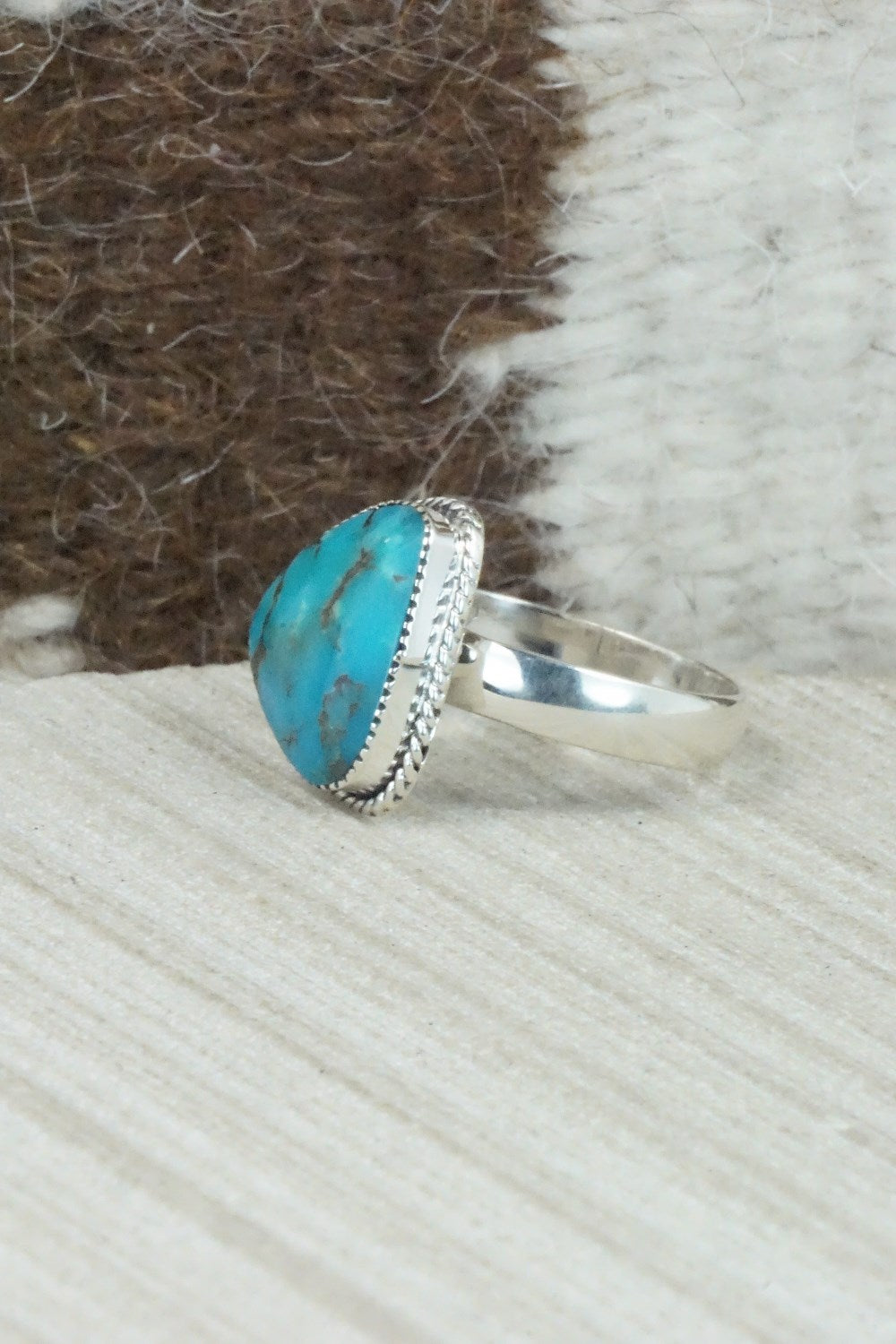 Turquoise & Sterling Silver Ring - Sheena Jack - Size 9.25
