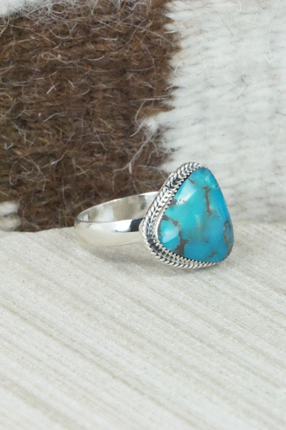 Turquoise & Sterling Silver Ring - Sheena Jack - Size 9.25