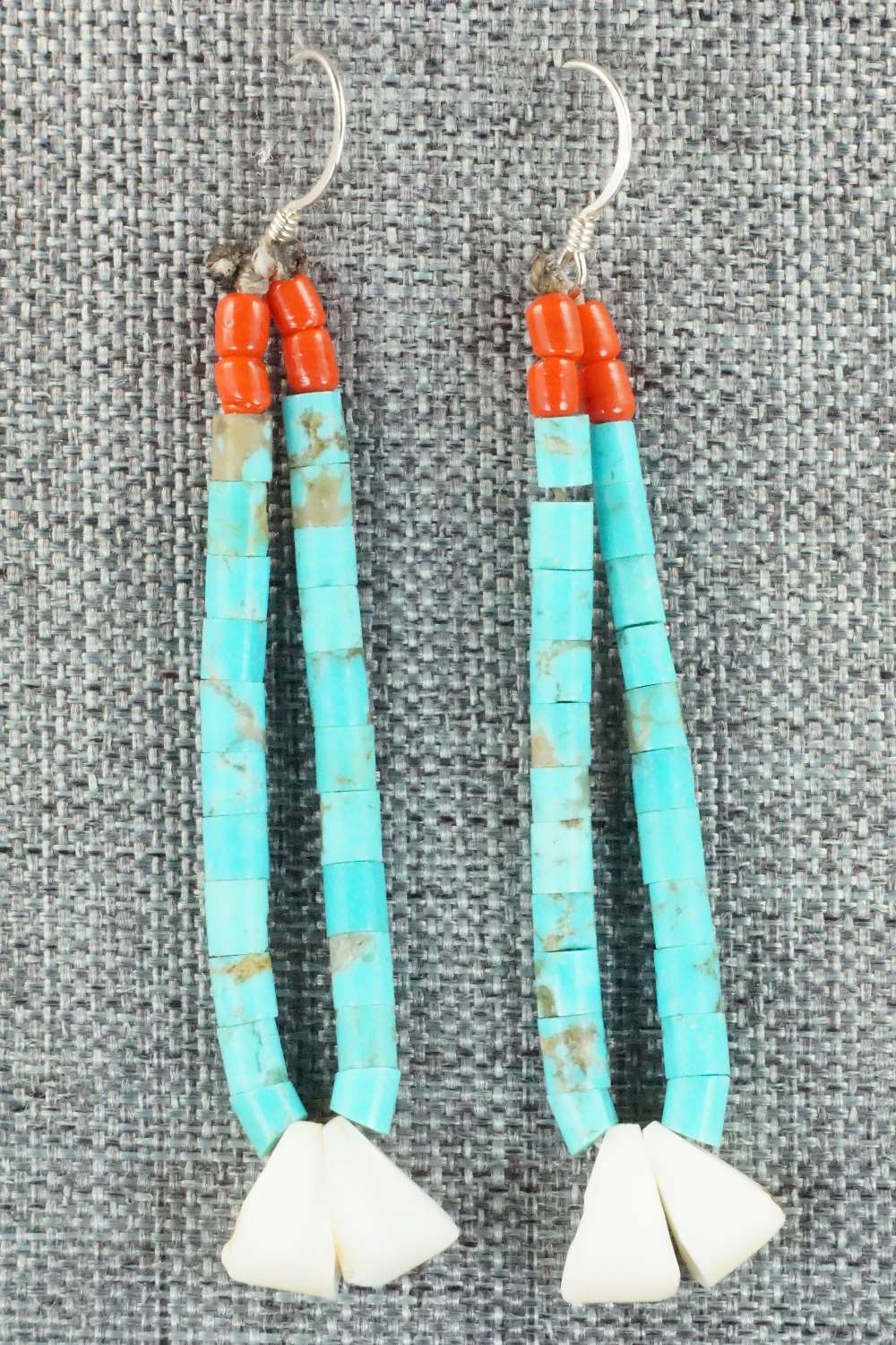 Turquoise, Coral & Sterling Silver Earrings - Alex Tsethlikai