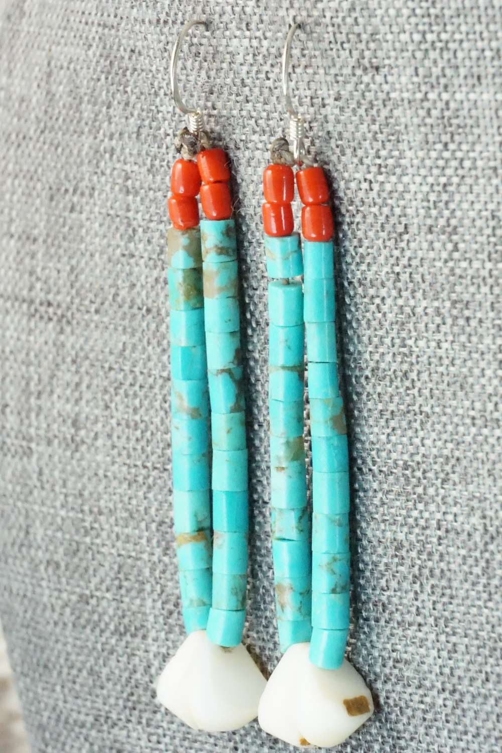 Turquoise, Coral & Sterling Silver Earrings - Alex Tsethlikai