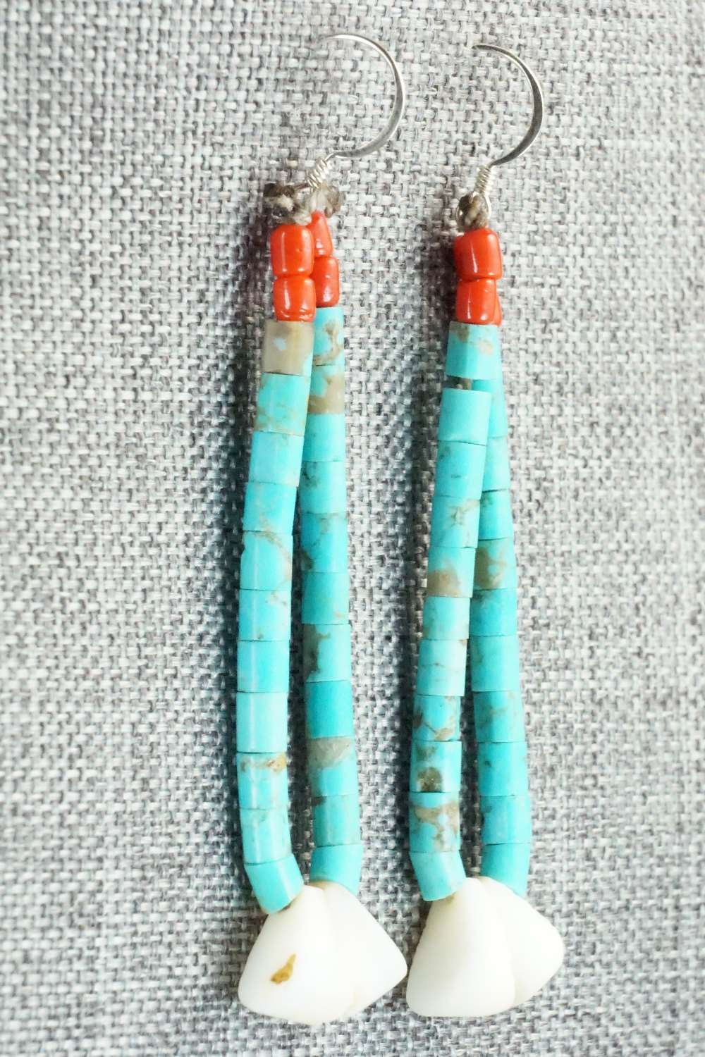 Turquoise, Coral & Sterling Silver Earrings - Alex Tsethlikai