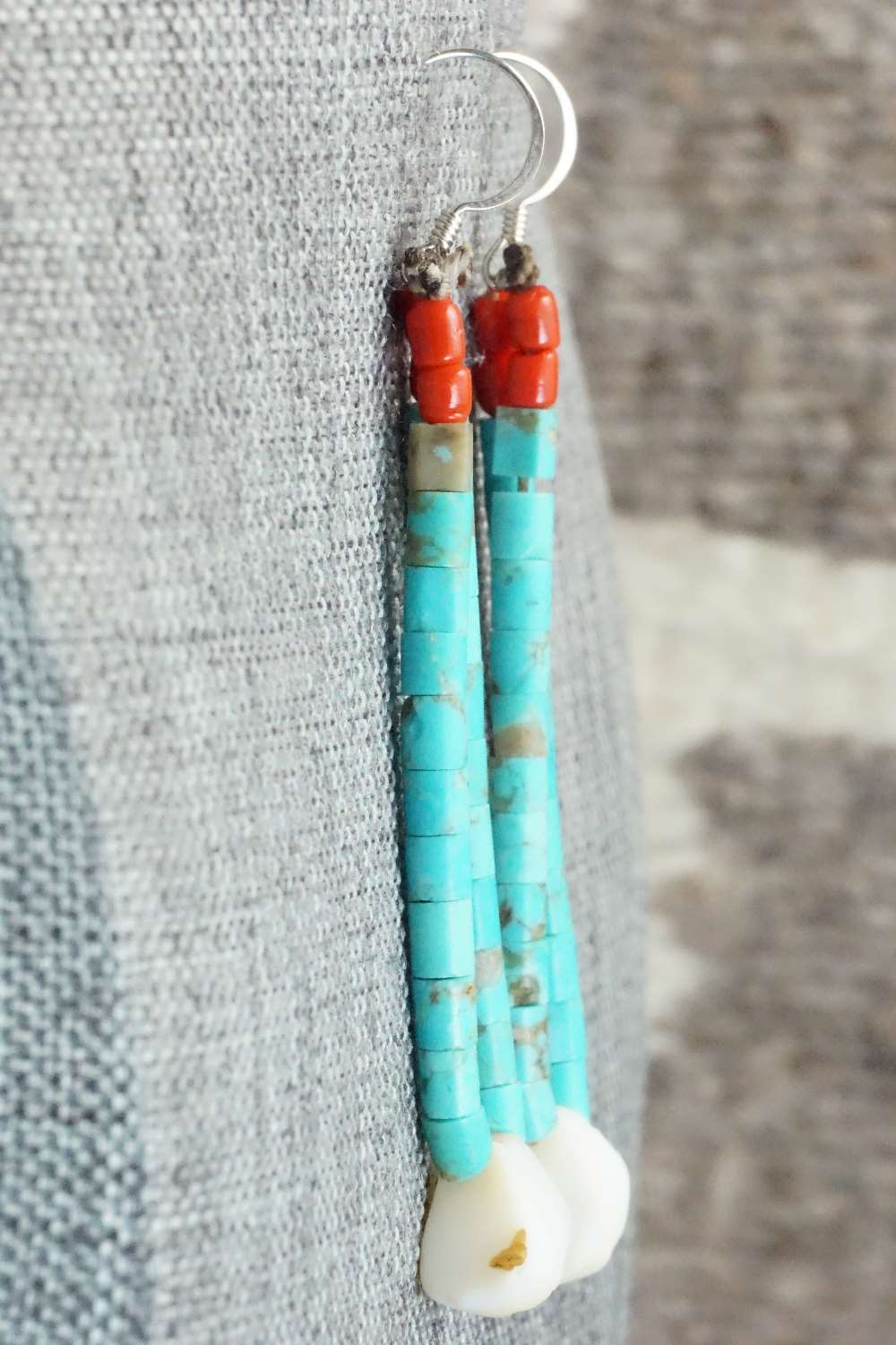 Turquoise, Coral & Sterling Silver Earrings - Alex Tsethlikai
