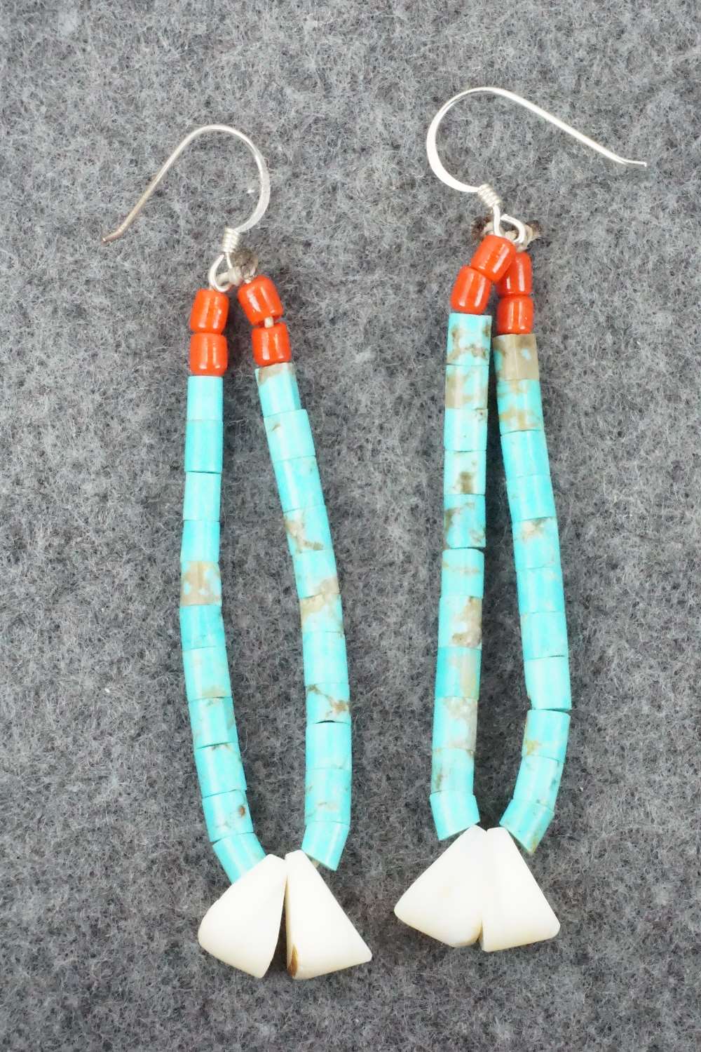 Turquoise, Coral & Sterling Silver Earrings - Alex Tsethlikai