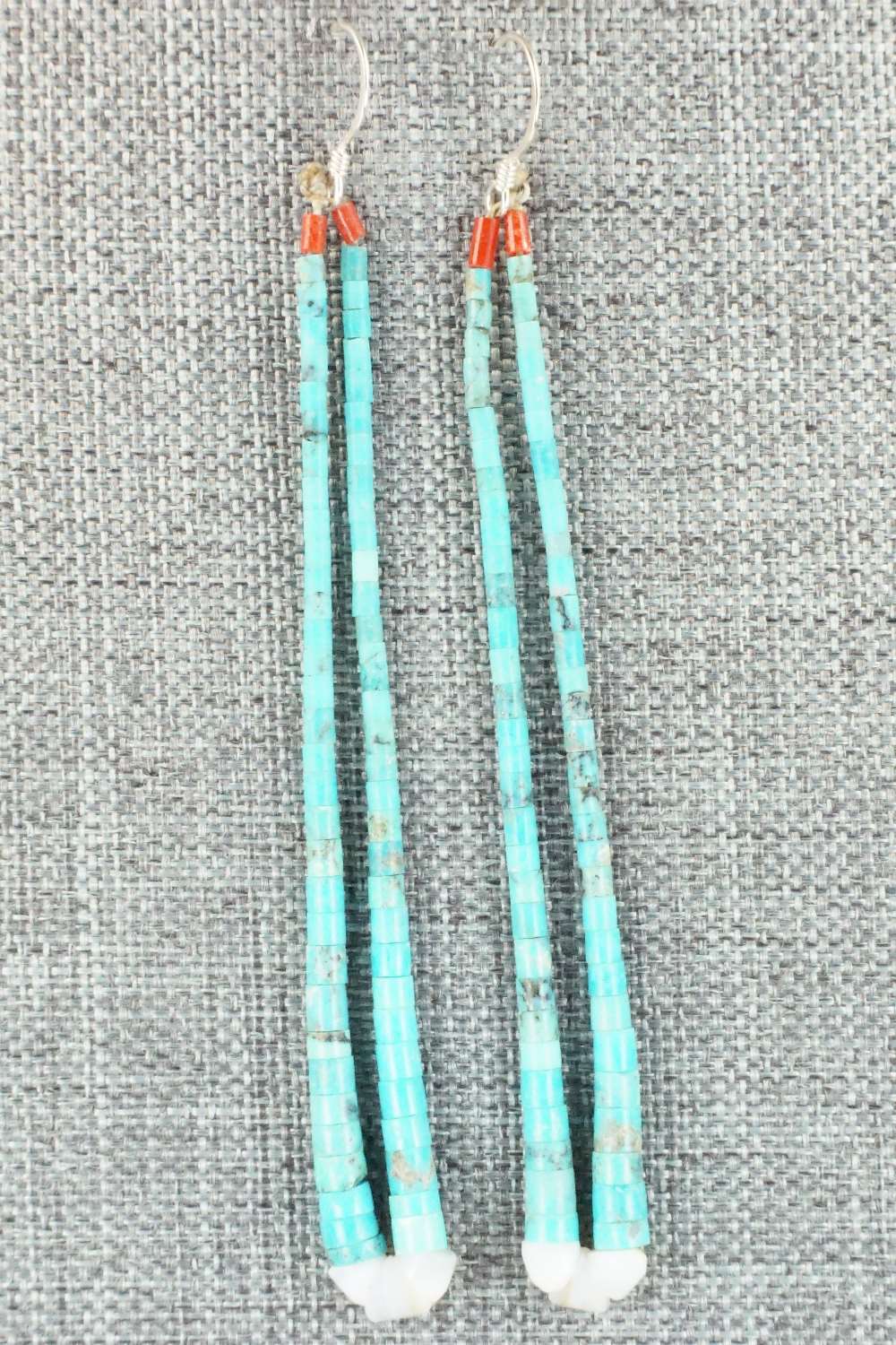 Turquoise, Coral & Sterling Silver Earrings - Alex Tsethlikai