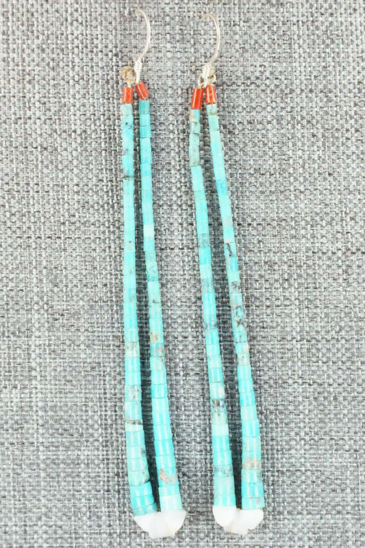 Turquoise, Coral & Sterling Silver Earrings - Alex Tsethlikai