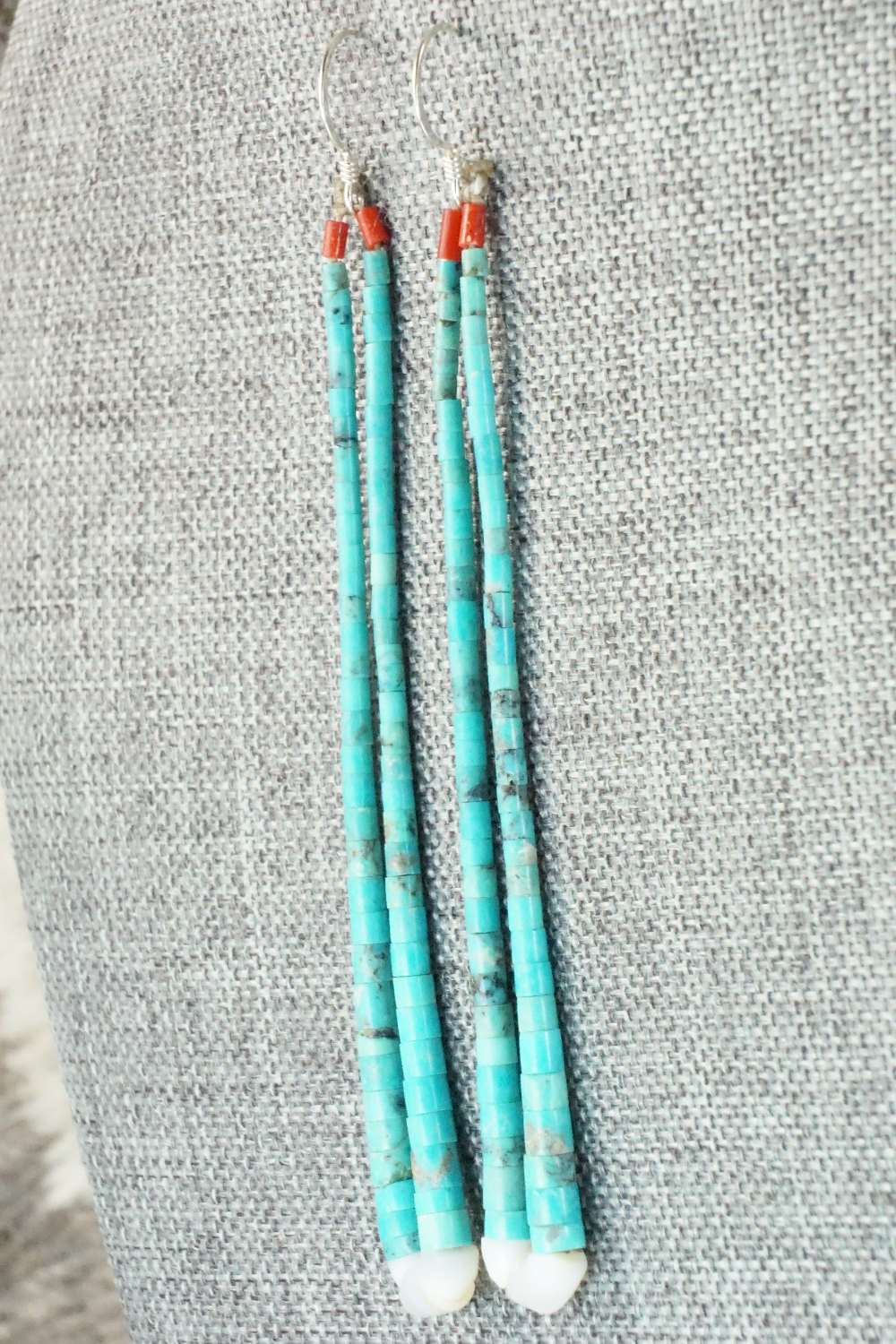 Turquoise, Coral & Sterling Silver Earrings - Alex Tsethlikai