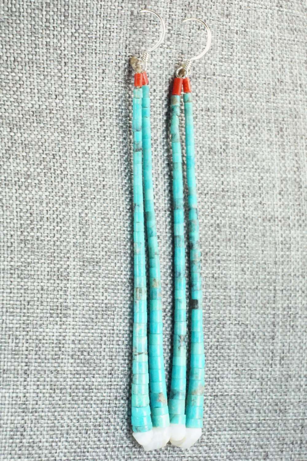 Turquoise, Coral & Sterling Silver Earrings - Alex Tsethlikai