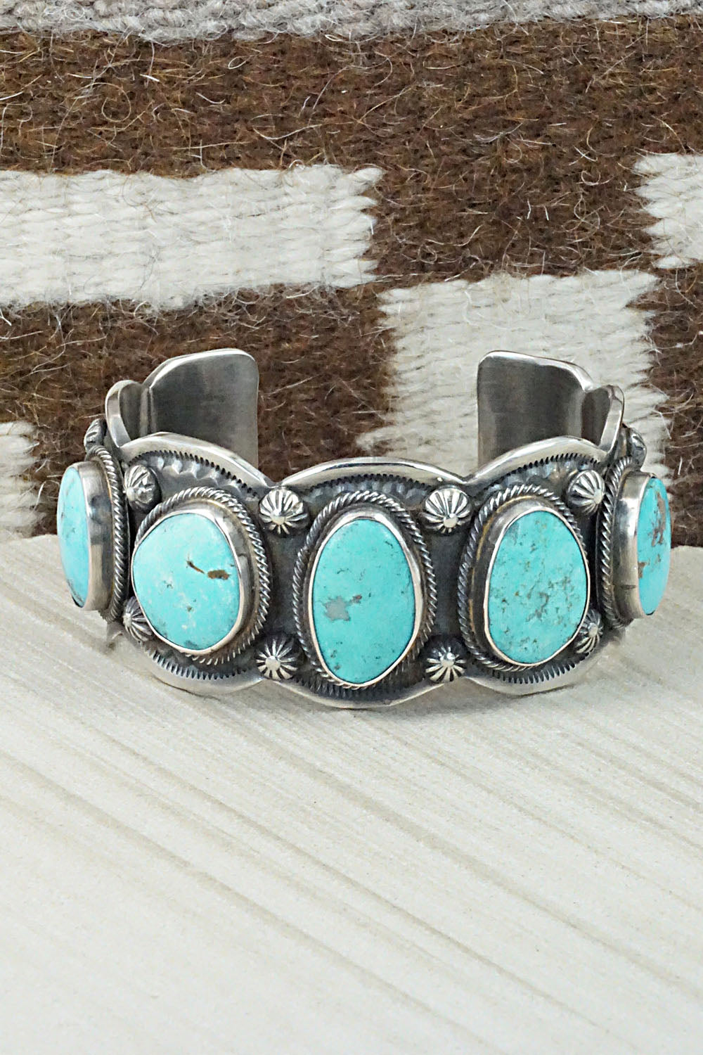 Turquoise & Sterling Silver Bracelet - Leslie Nez