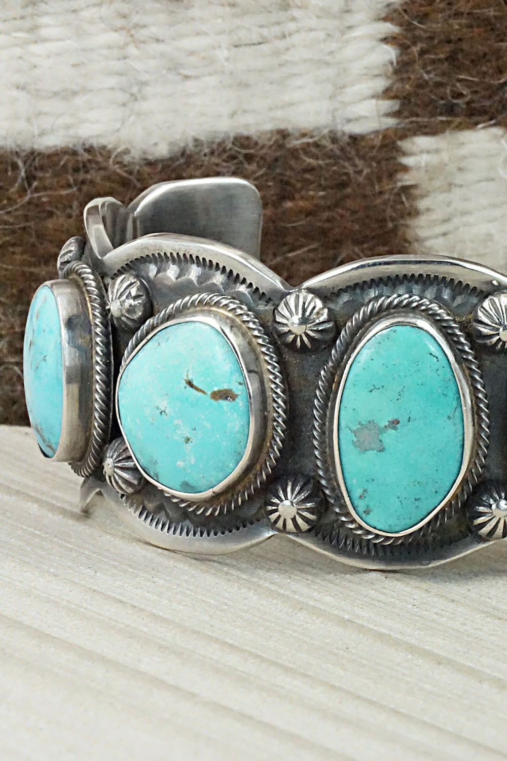 Turquoise & Sterling Silver Bracelet - Leslie Nez