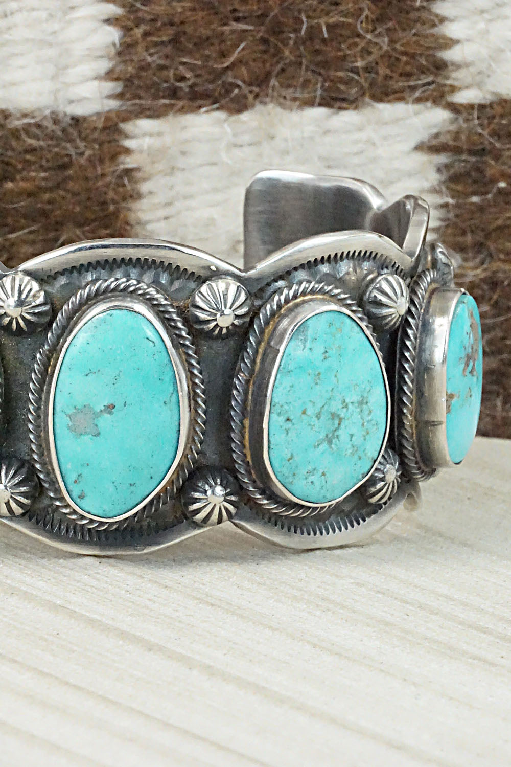 Turquoise & Sterling Silver Bracelet - Leslie Nez