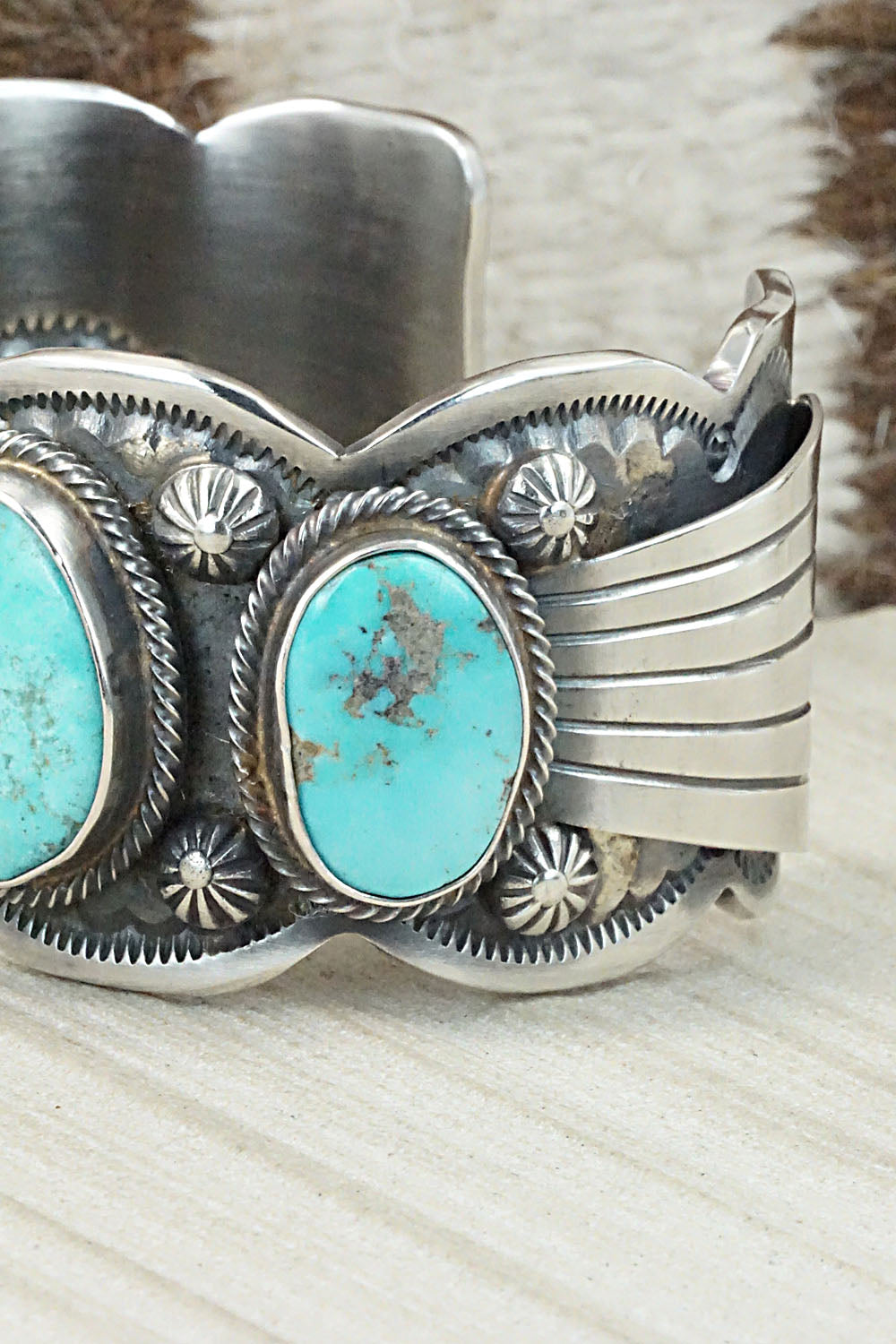 Turquoise & Sterling Silver Bracelet - Leslie Nez