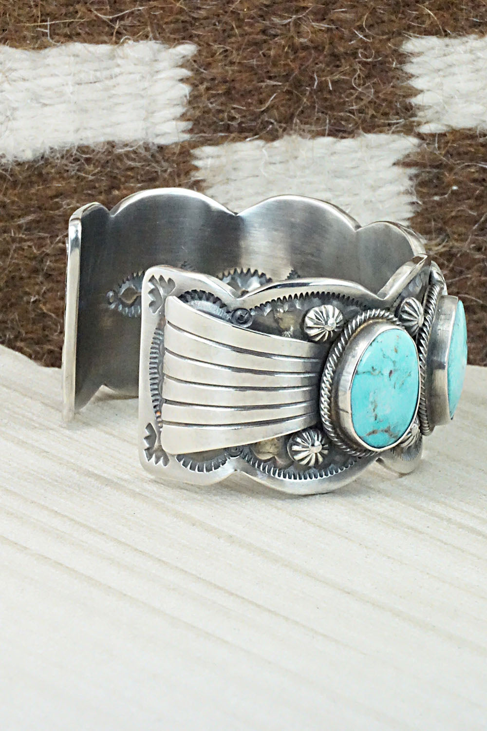Turquoise & Sterling Silver Bracelet - Leslie Nez