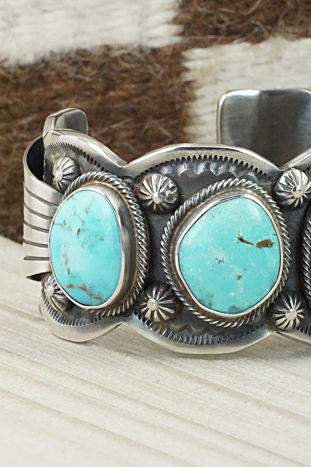 Turquoise & Sterling Silver Bracelet - Leslie Nez