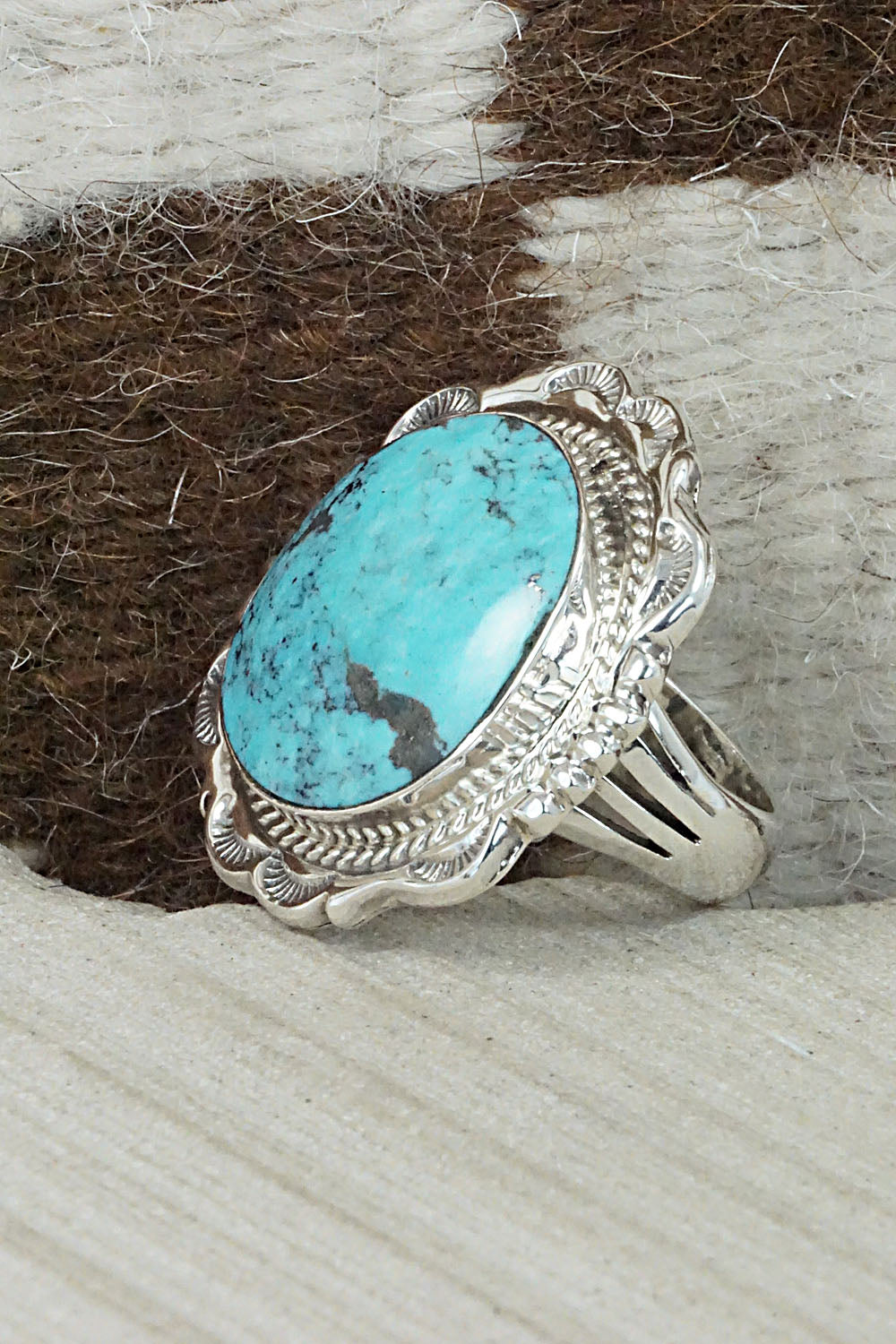 Turquoise and Sterling Silver Ring - Bucky Belin - Size 8.25