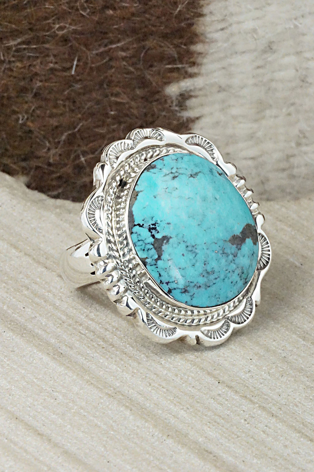 Turquoise and Sterling Silver Ring - Bucky Belin - Size 8.25