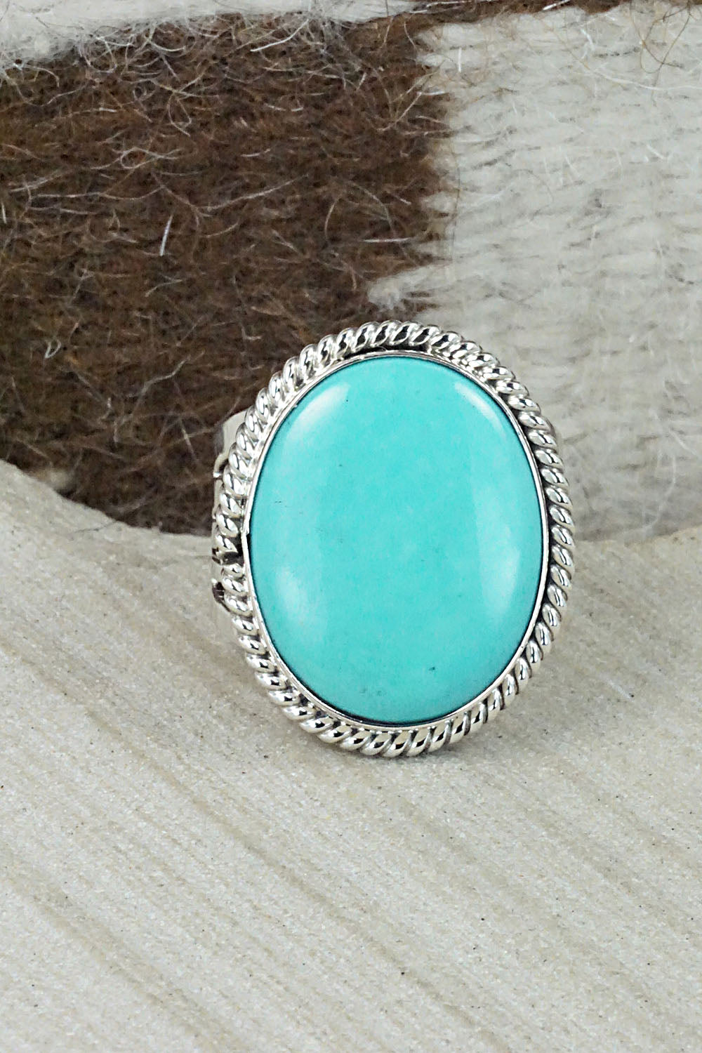 Turquoise & Sterling Silver Ring - Jeannette Saunders - Size 12.5