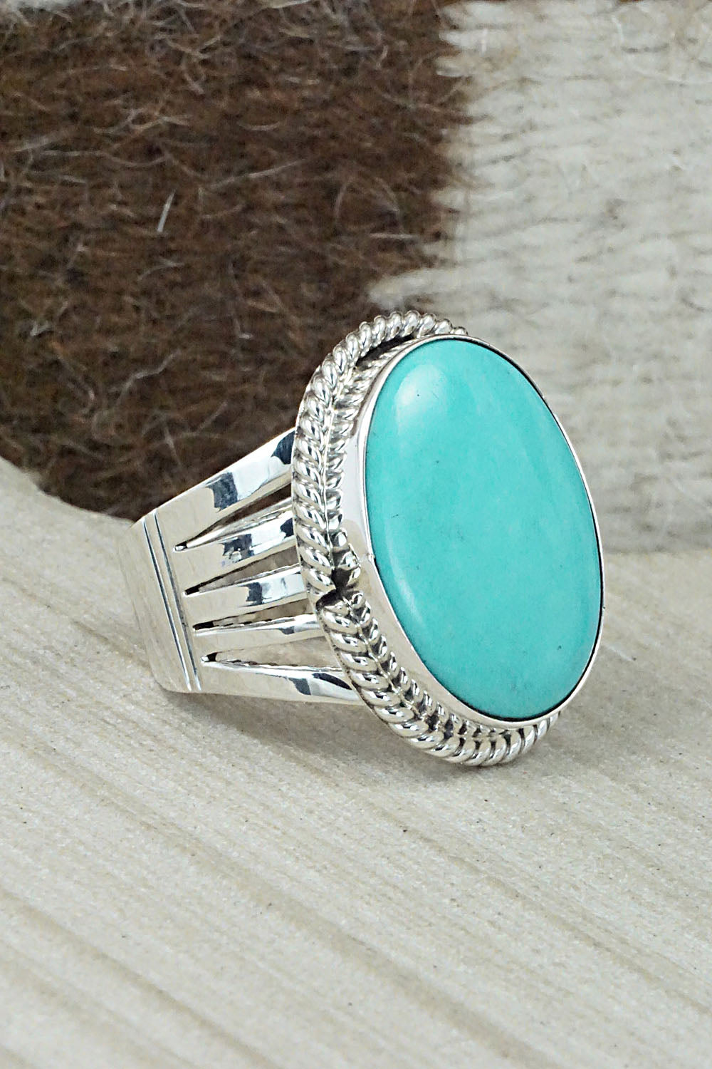 Turquoise & Sterling Silver Ring - Jeannette Saunders - Size 12.5