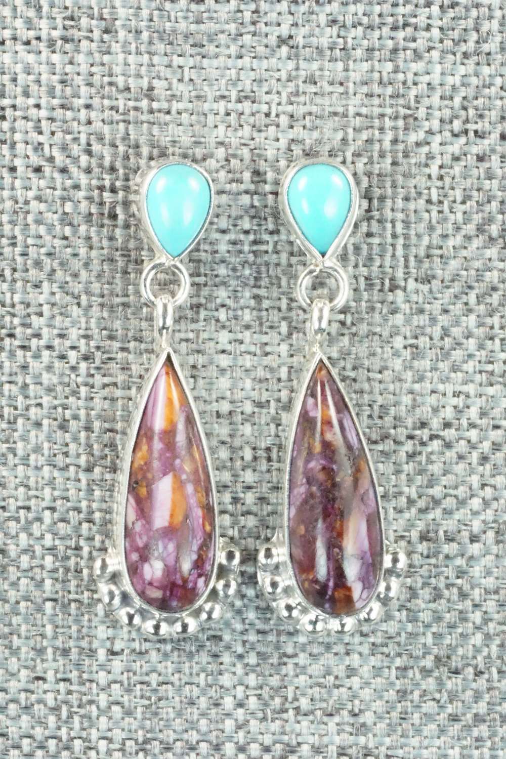 Spiny Oyster, Turquoise & Sterling Silver Earrings - Verley Betone