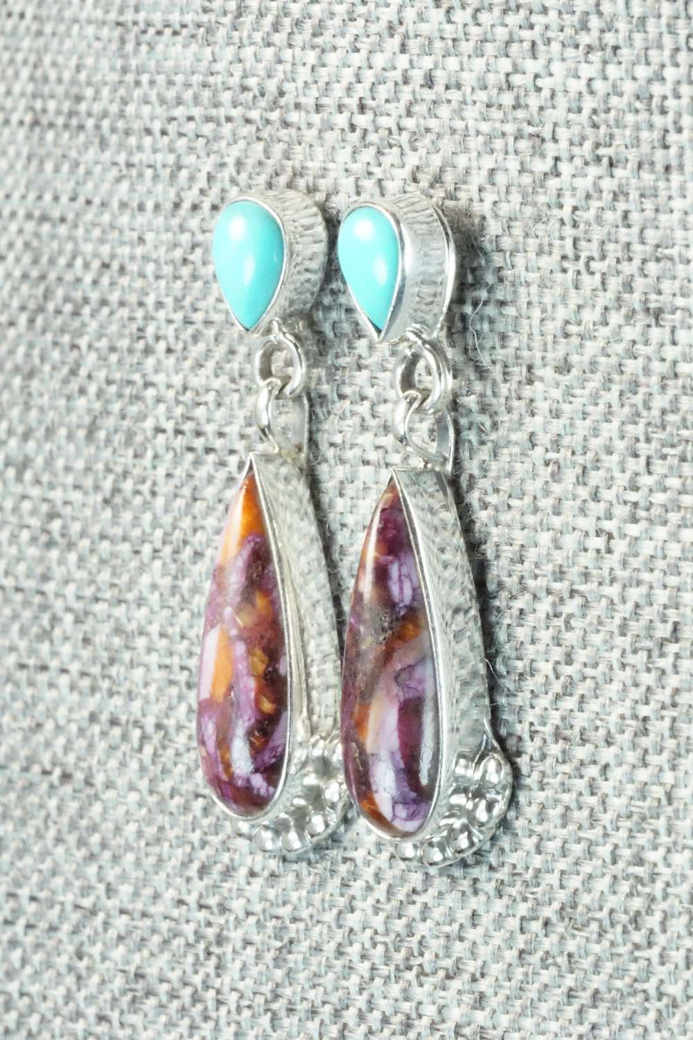 Spiny Oyster, Turquoise & Sterling Silver Earrings - Verley Betone
