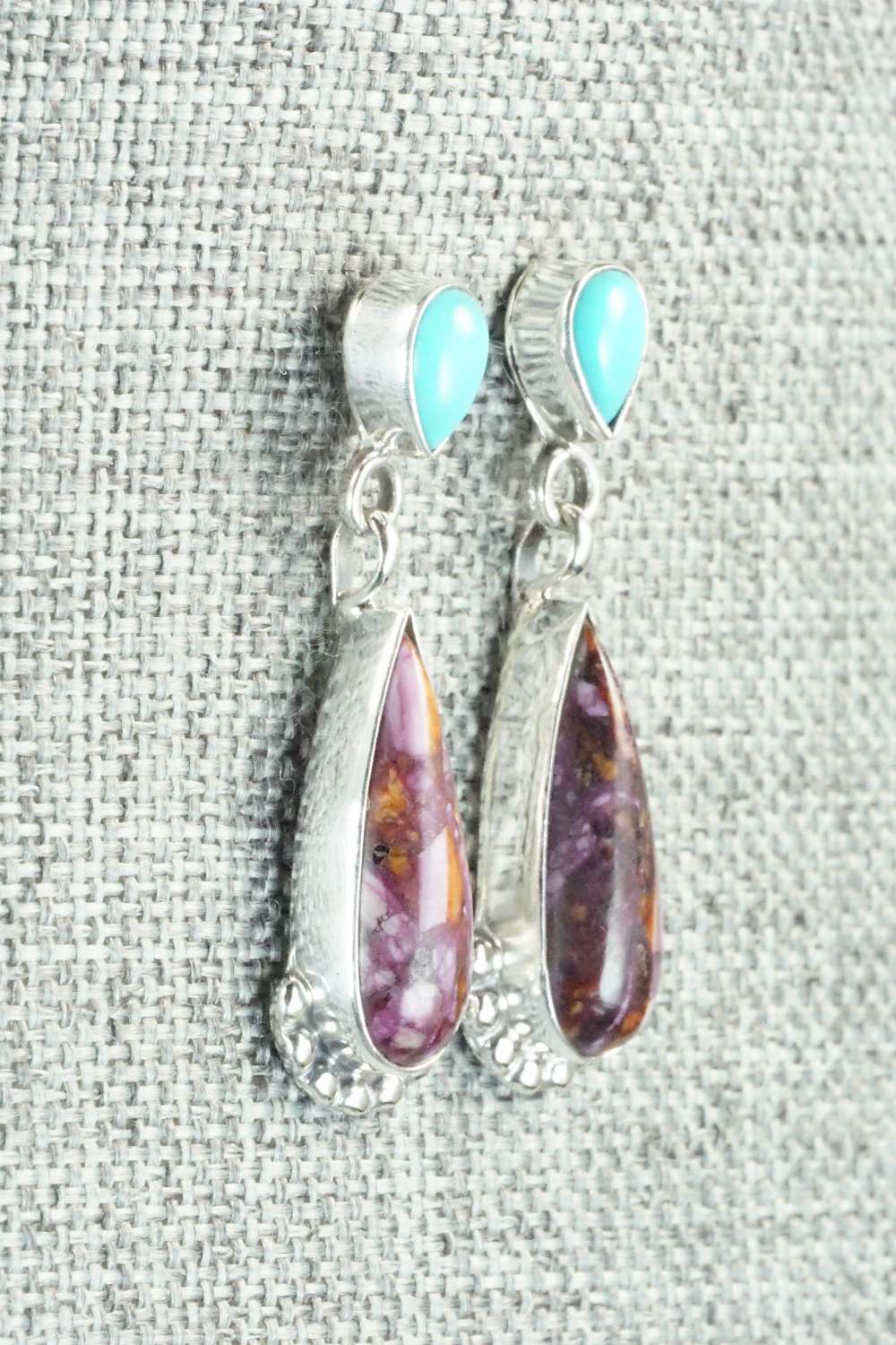 Spiny Oyster, Turquoise & Sterling Silver Earrings - Verley Betone