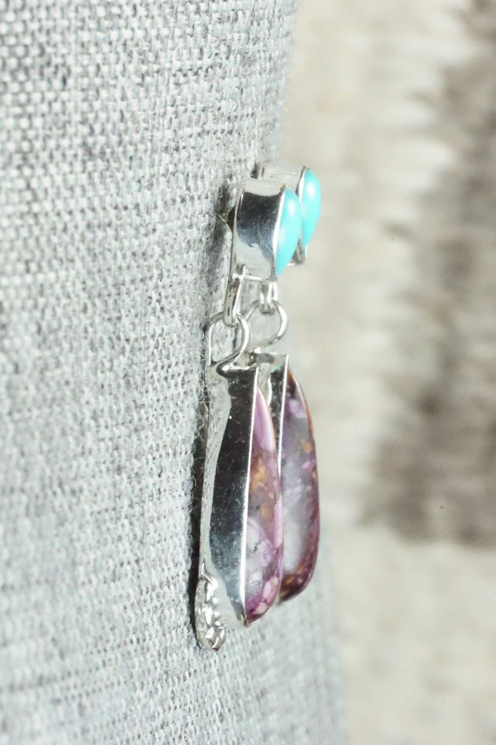 Spiny Oyster, Turquoise & Sterling Silver Earrings - Verley Betone