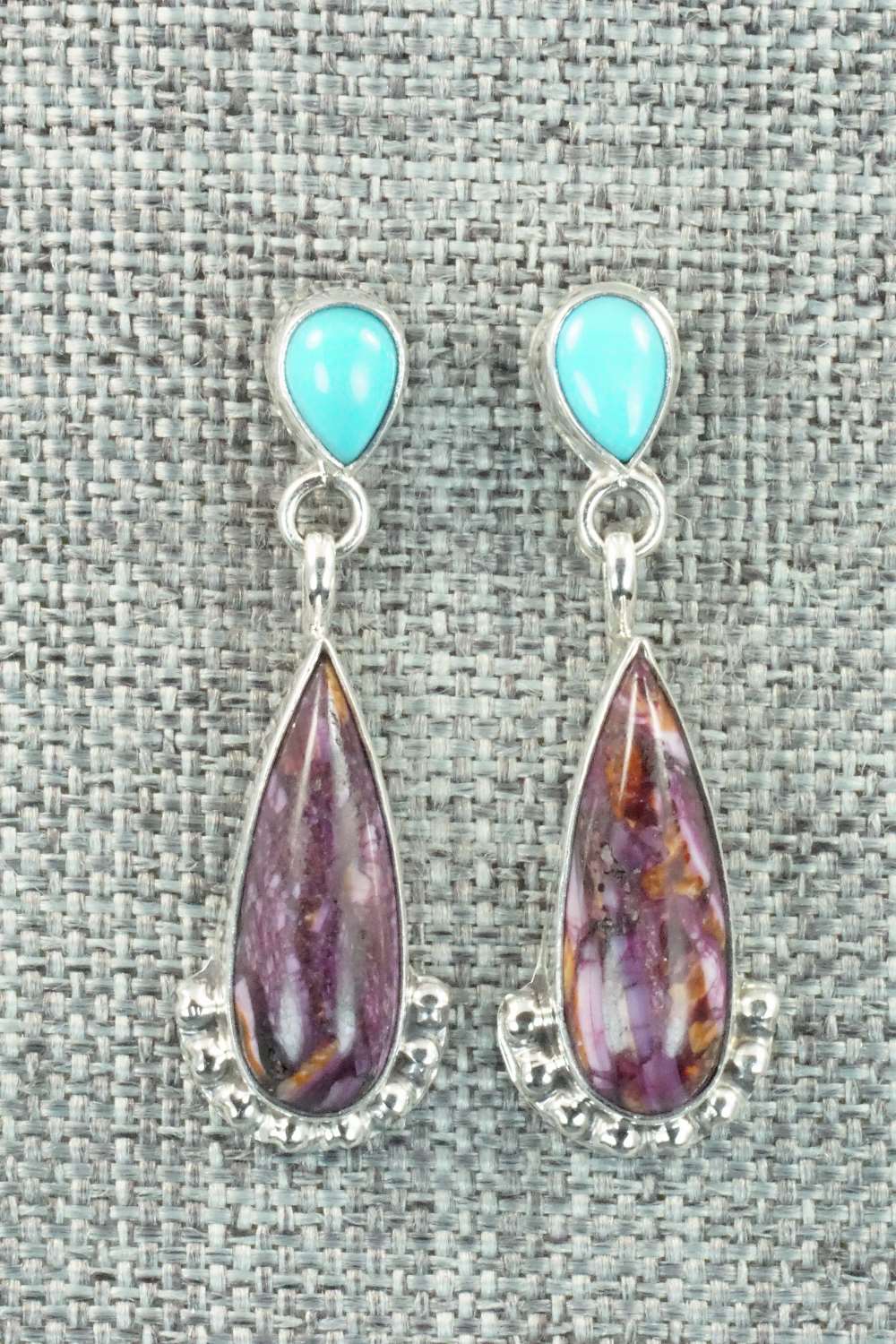 Spiny Oyster, Turquoise & Sterling Silver Earrings - Verley Betone